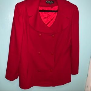 Bicci Florine Wachter Women's 16 Red V-Neck Long Sleeve Button-Up Wool Blazer